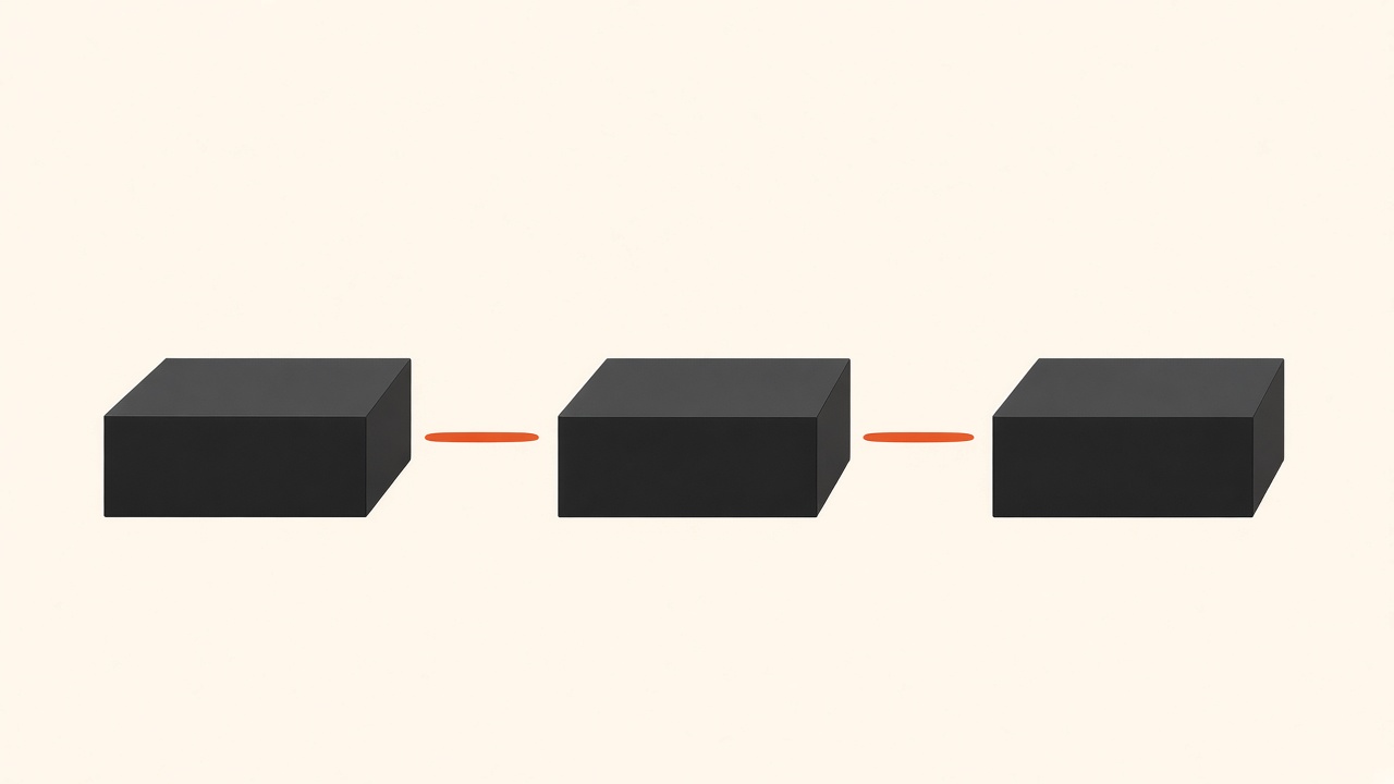 Three separate shapes that read as one system when aligned.