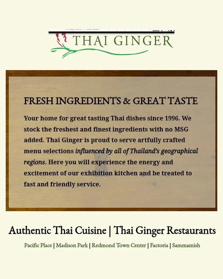 Thai Ginger homepage before the redesign