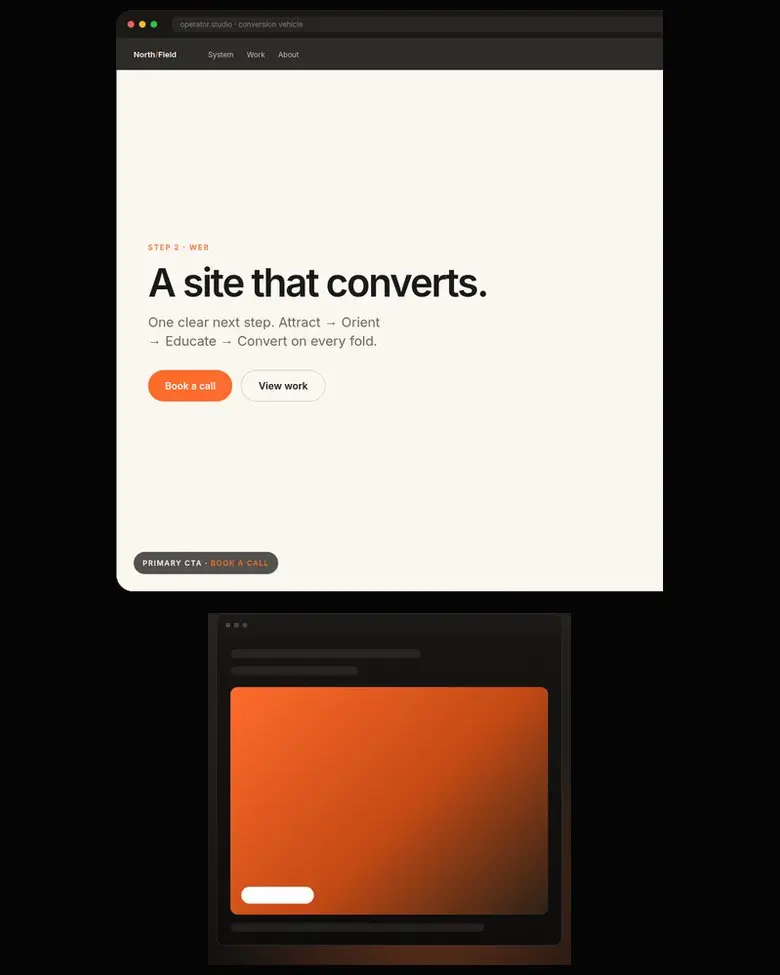 A site that converts: page card over device panel
